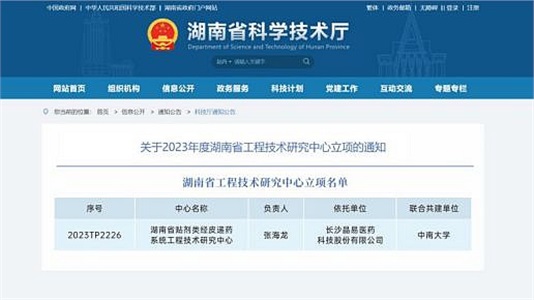 晶易醫(yī)藥“湖南省貼劑類經(jīng)皮遞藥系統(tǒng)工程技術(shù)研究中心”成功立項！